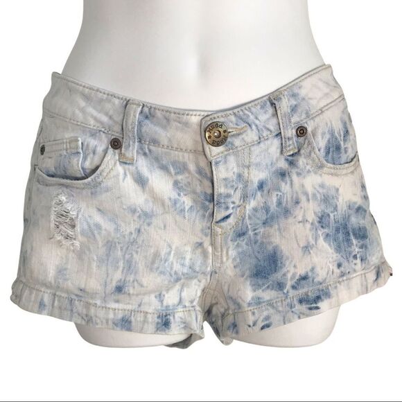 Mudd Distressed Ripped Shortie Jean Shorts Blue 7 - Picture 1 of 14